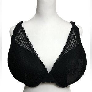 Auden 46D Bra Women's Black Lace Plunge T-Shirt Bra Lightly Lined Demi New
